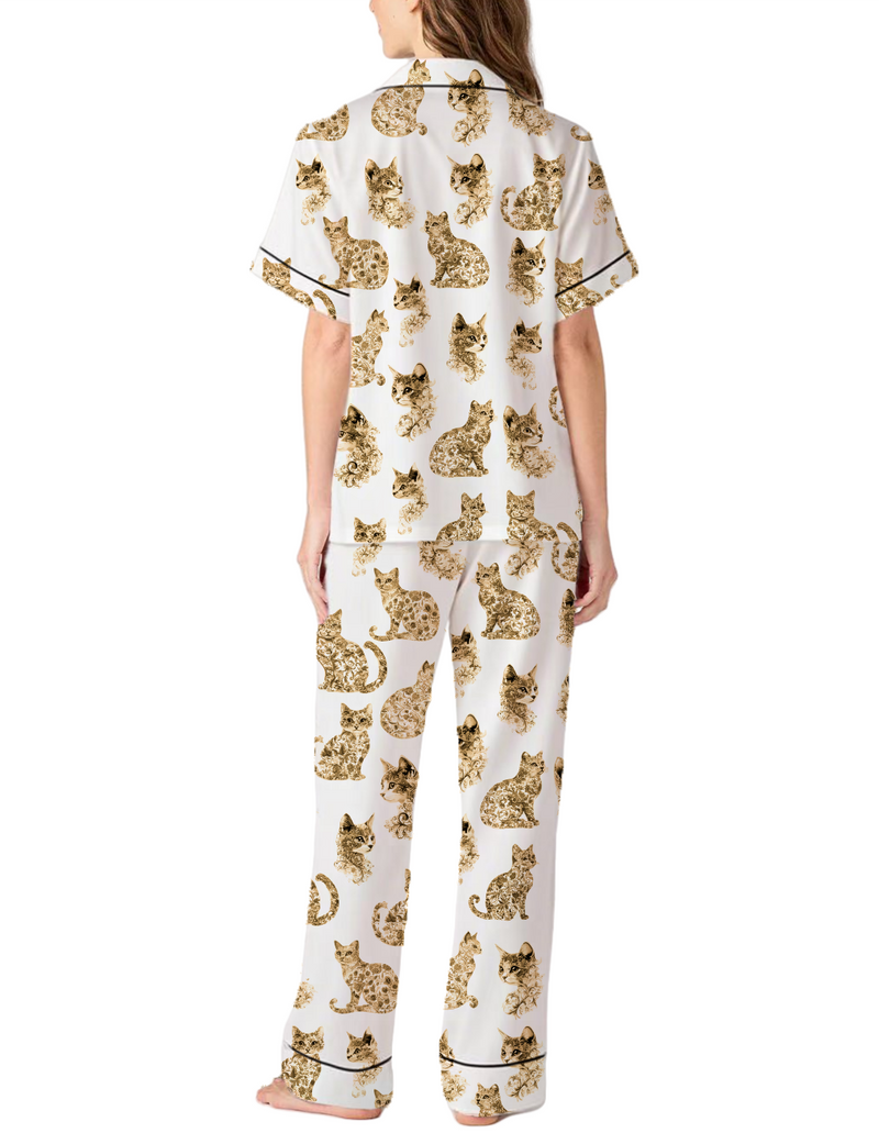 Cat Toile Satin Pajama Pants Set For Women