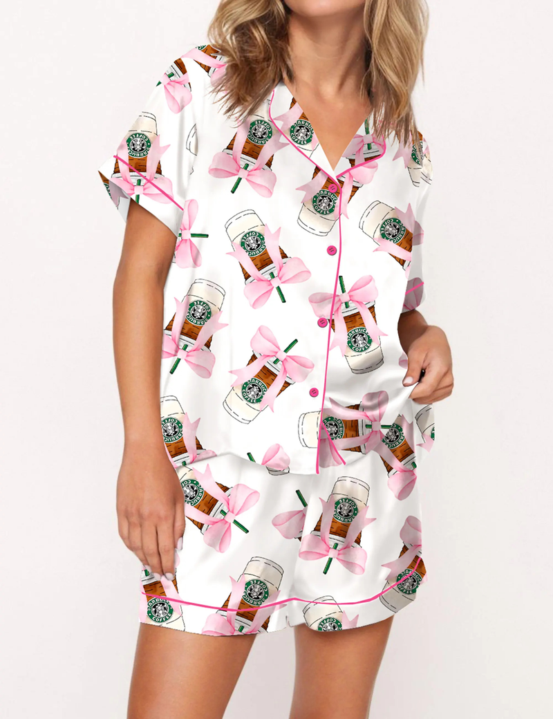 Coquette Coffee Satin Pajama Set For Women	