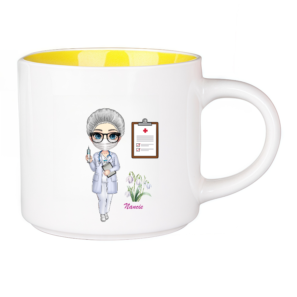 Personalized Doctor Coffee Cup Cartoon Ceramic Mug with Birth Flower and Name
