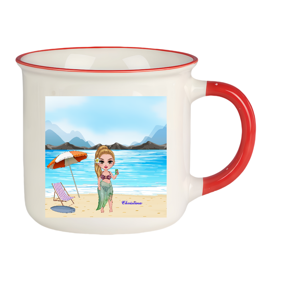 Personalized Cartoon Beach Girl Coffee Cup Ceramic Mug Birthday Gift for Her