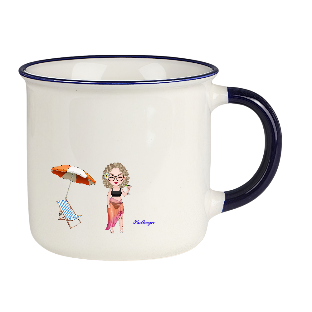 Personalized Cartoon Beach Girl Coffee Cup Ceramic Mug Birthday Gift for Her