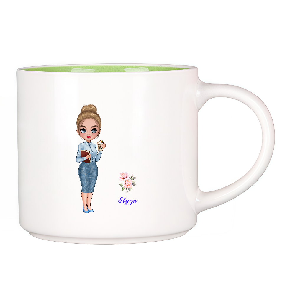 Personalized Teacher Coffee Cup Cartoon Ceramic Mug with Birth Flower and Name Back to School Appreciation Gift for Teacher