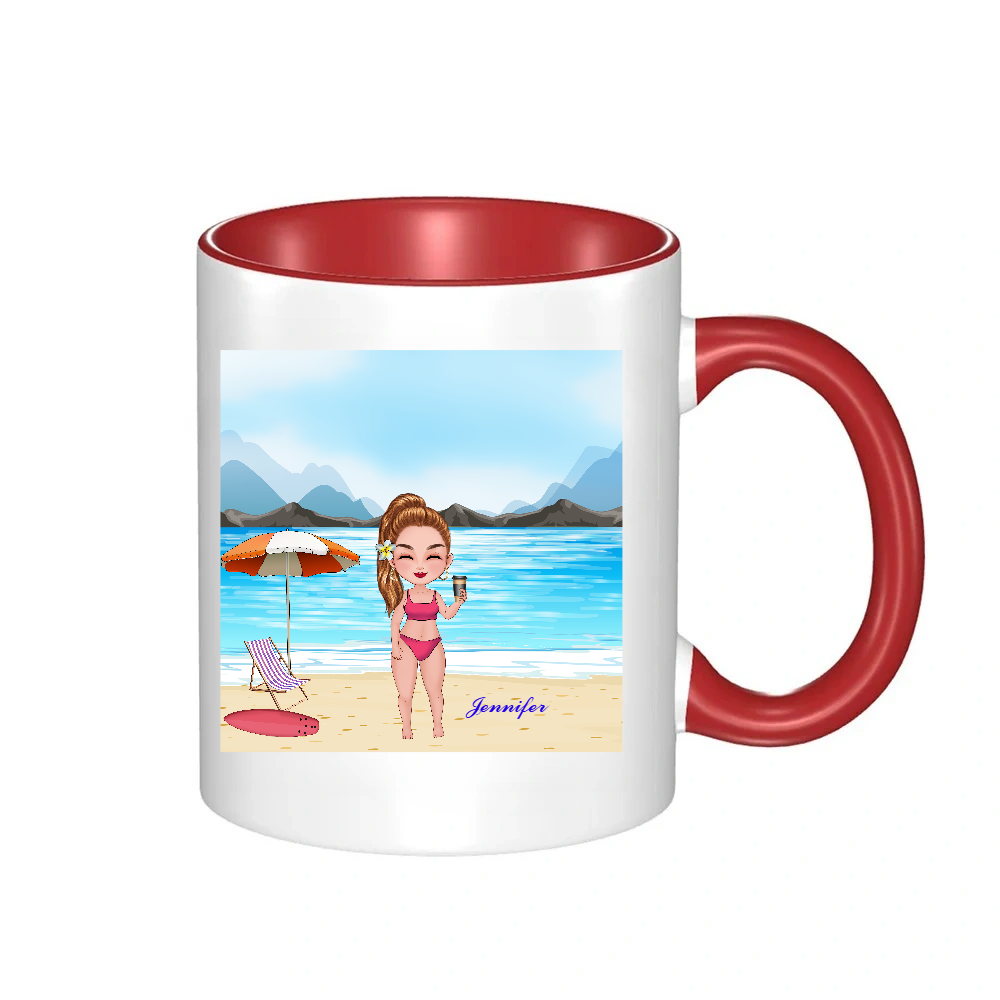 Personalized Cartoon Beach Girl Coffee Cup Ceramic Mug Birthday Gift for Her