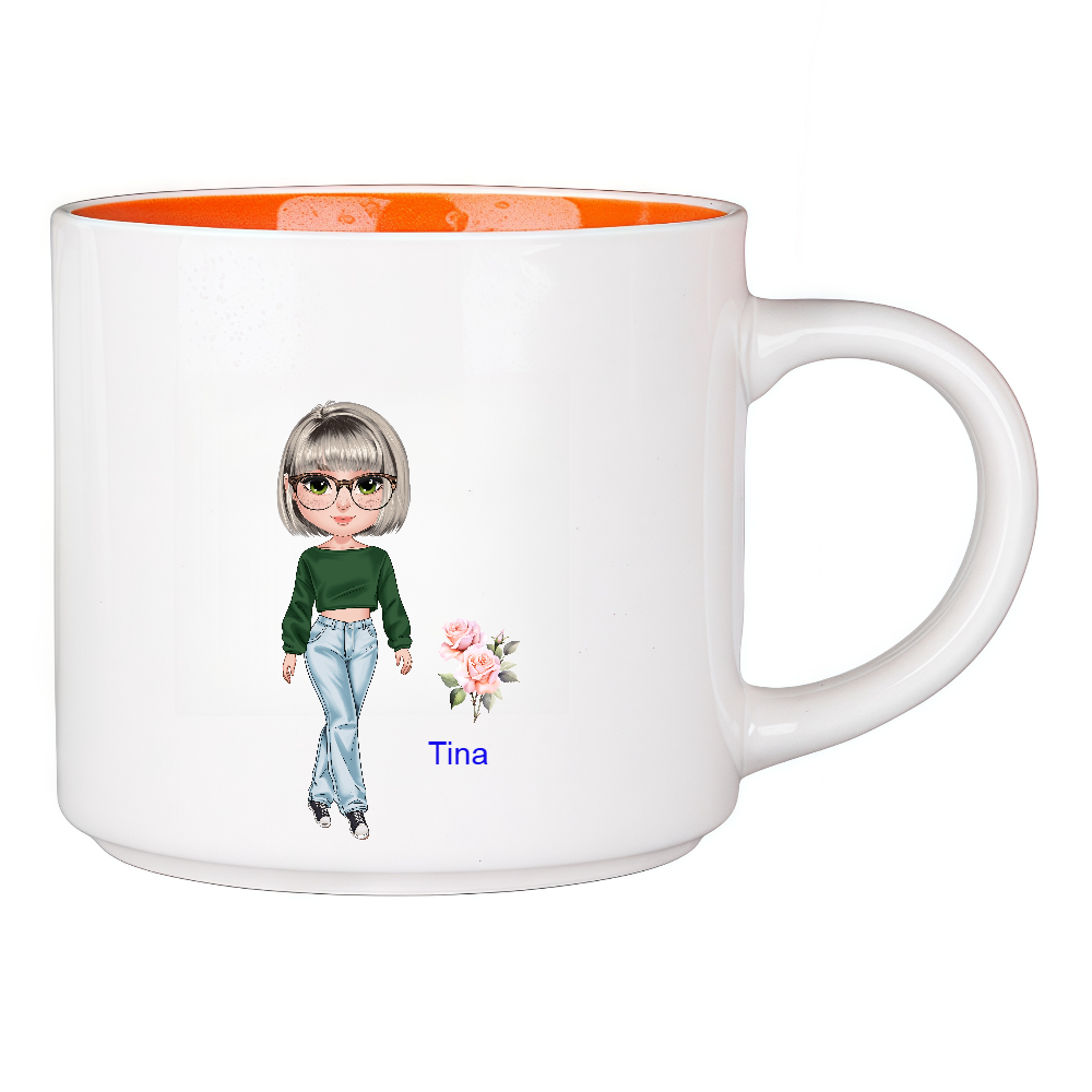 Personalized Cartoon Chibi Girl Coffee Cup Cartoon Ceramic Mug With Birth Flower and Name Birthday Gift for Women