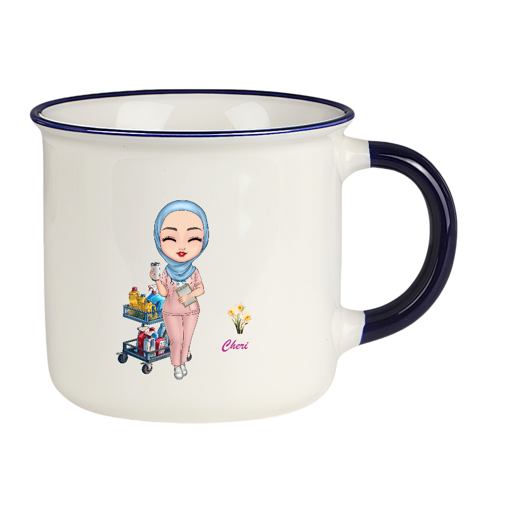 Personalized Doctor Coffee Cup Cartoon Ceramic Mug with Birth Flower and Name