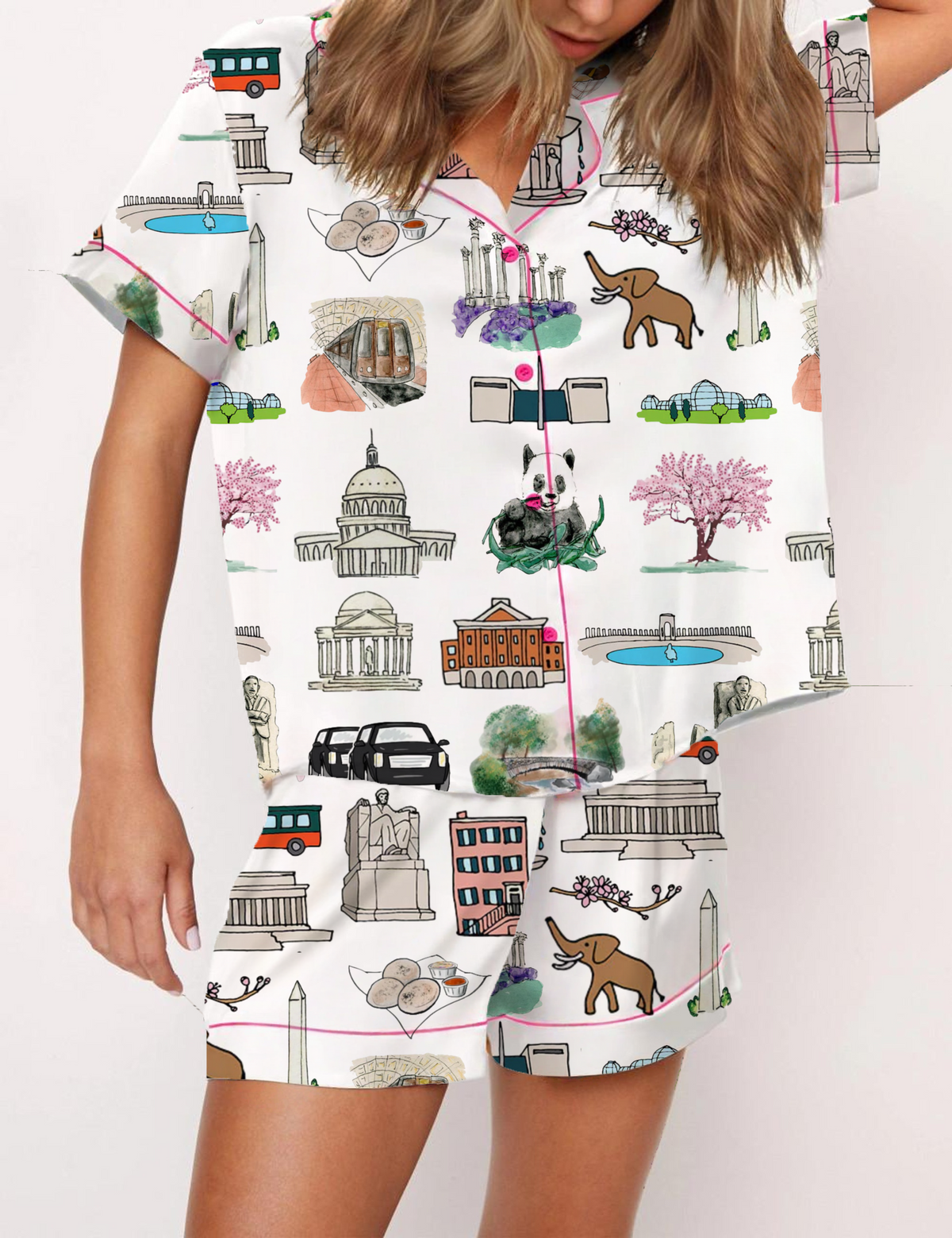 Washington DC Silky Satin Pajama Short Set For Women