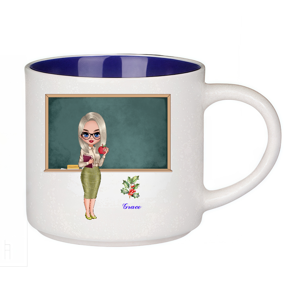 Personalized Teacher Coffee Cup Cartoon Ceramic Mug with Birth Flower and Name Back to School Appreciation Gift for Teacher