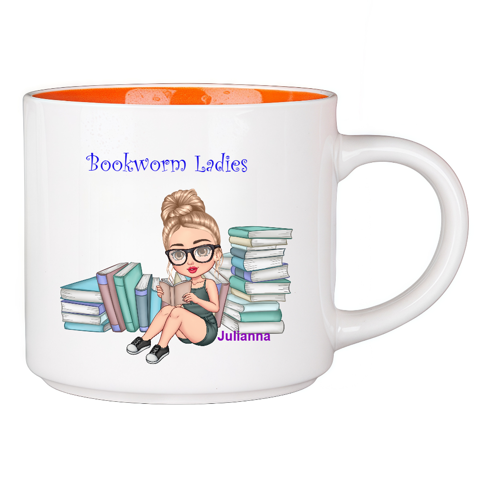 Personalized Bookworm Ladies Coffee Cup Cartoon Ceramic Mug With Name Birthday Gift for Family Friend Bookworms Book Lovers