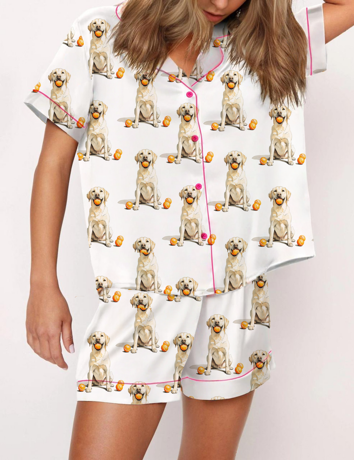 Golden Retriever Tennis Silky Satin Pajama Short Set For Women