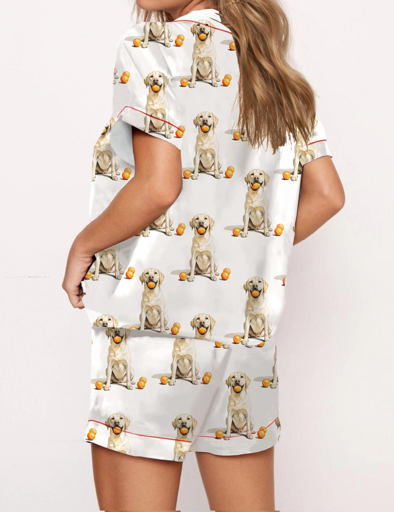 Golden Retriever Tennis Silky Satin Pajama Short Set For Women