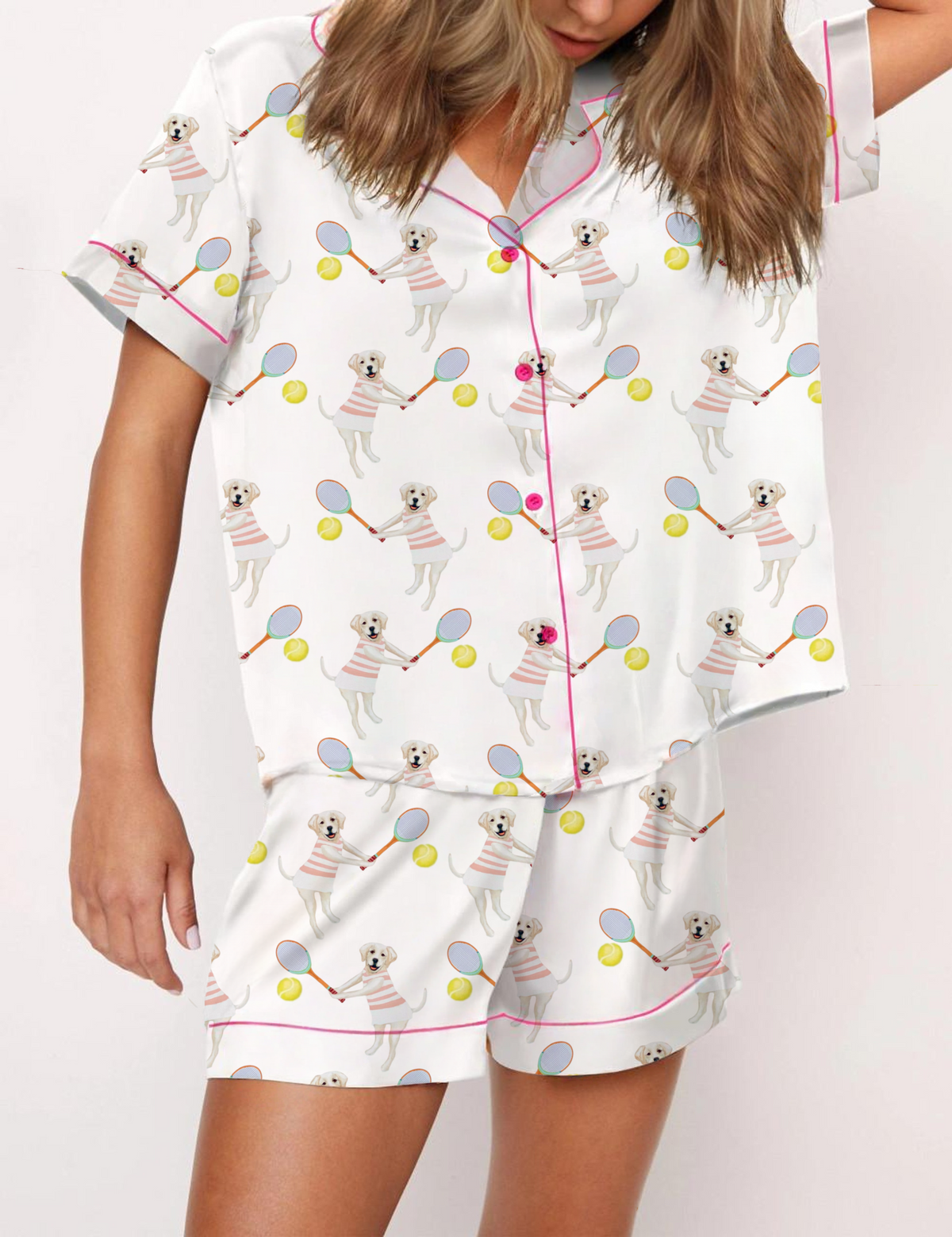 Labrador Tennis Silky Satin Pajama Short Set For Women
