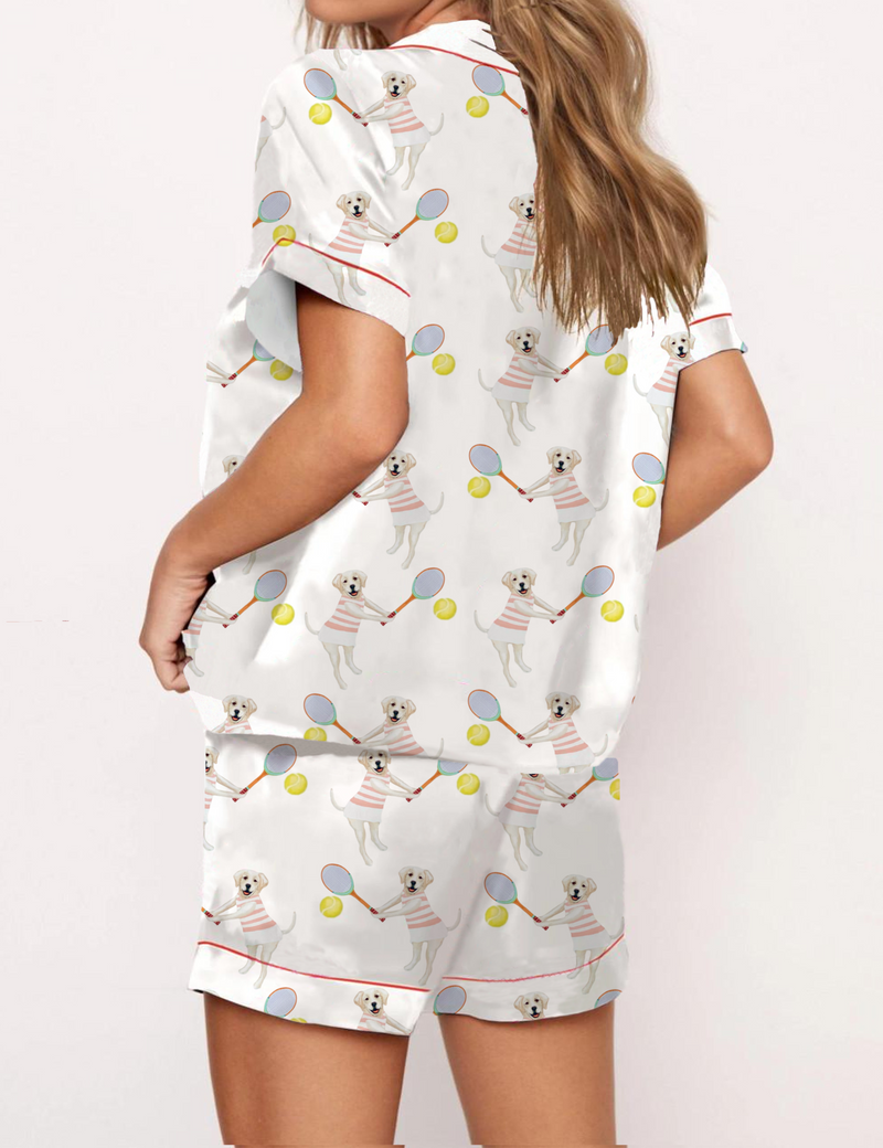 Labrador Tennis Silky Satin Pajama Short Set For Women
