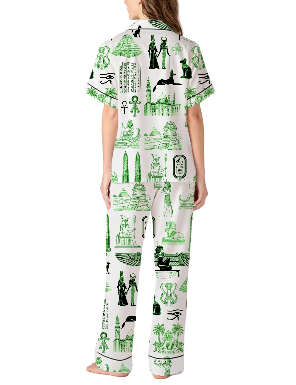 Egypt Travel Toile Silky Satin Pajama Pants Set For Women