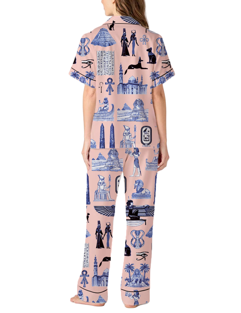 Egypt Travel Toile Silky Satin Pajama Pants Set For Women