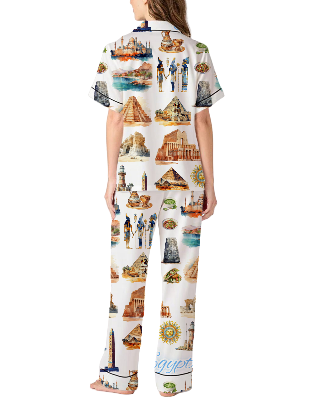 Egypt Travel Silky Satin Pajama Pants Set For Women
