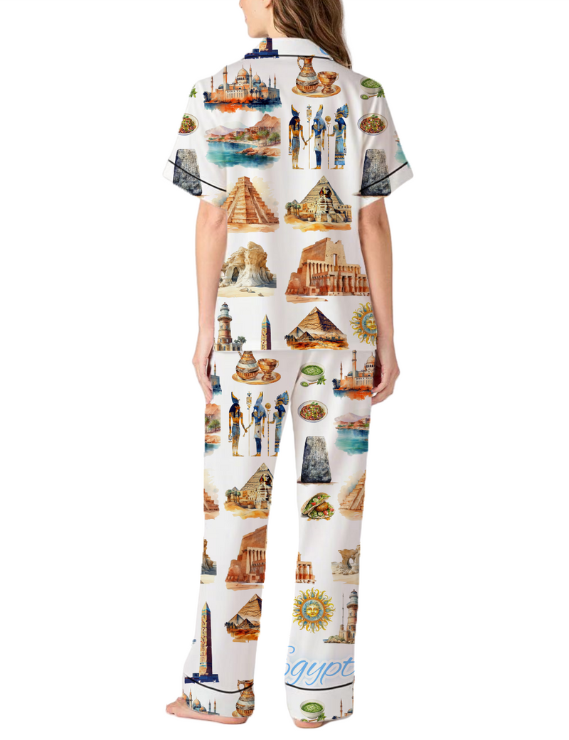 Egypt Travel Silky Satin Pajama Pants Set For Women