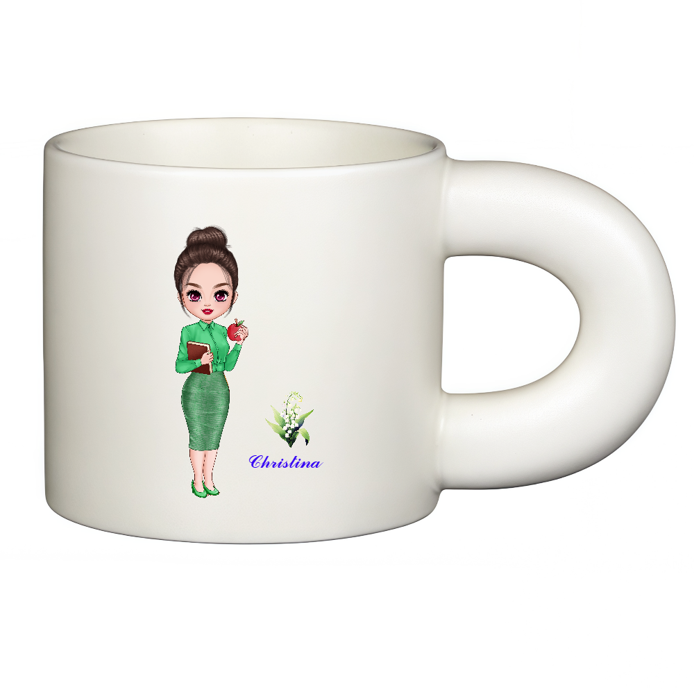 Personalized Teacher Coffee Cup Cartoon Ceramic Mug with Birth Flower and Name Back to School Appreciation Gift for Teacher