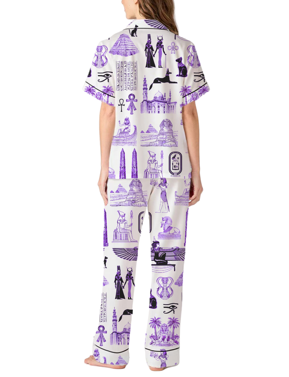 Egypt Travel Toile Silky Satin Pajama Pants Set For Women