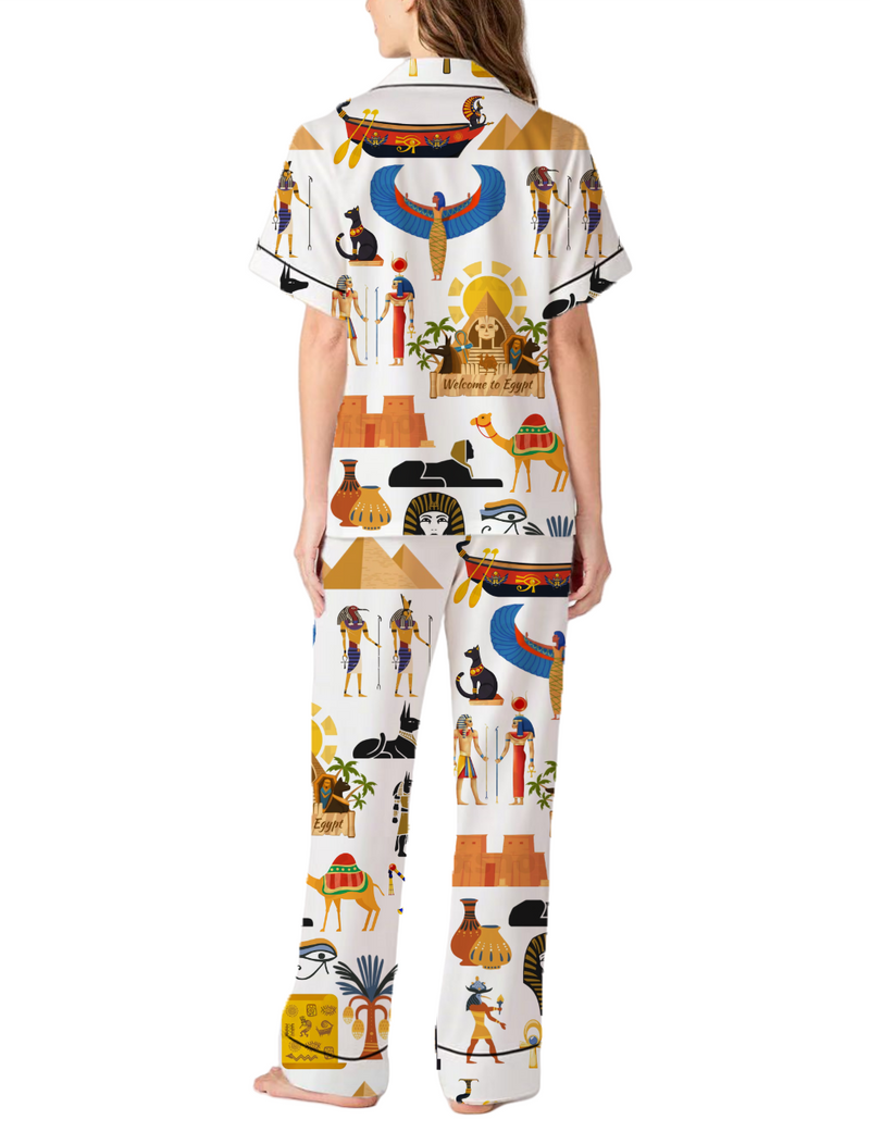 Egypt Travel Silky Satin Pajama Pants Set For Women