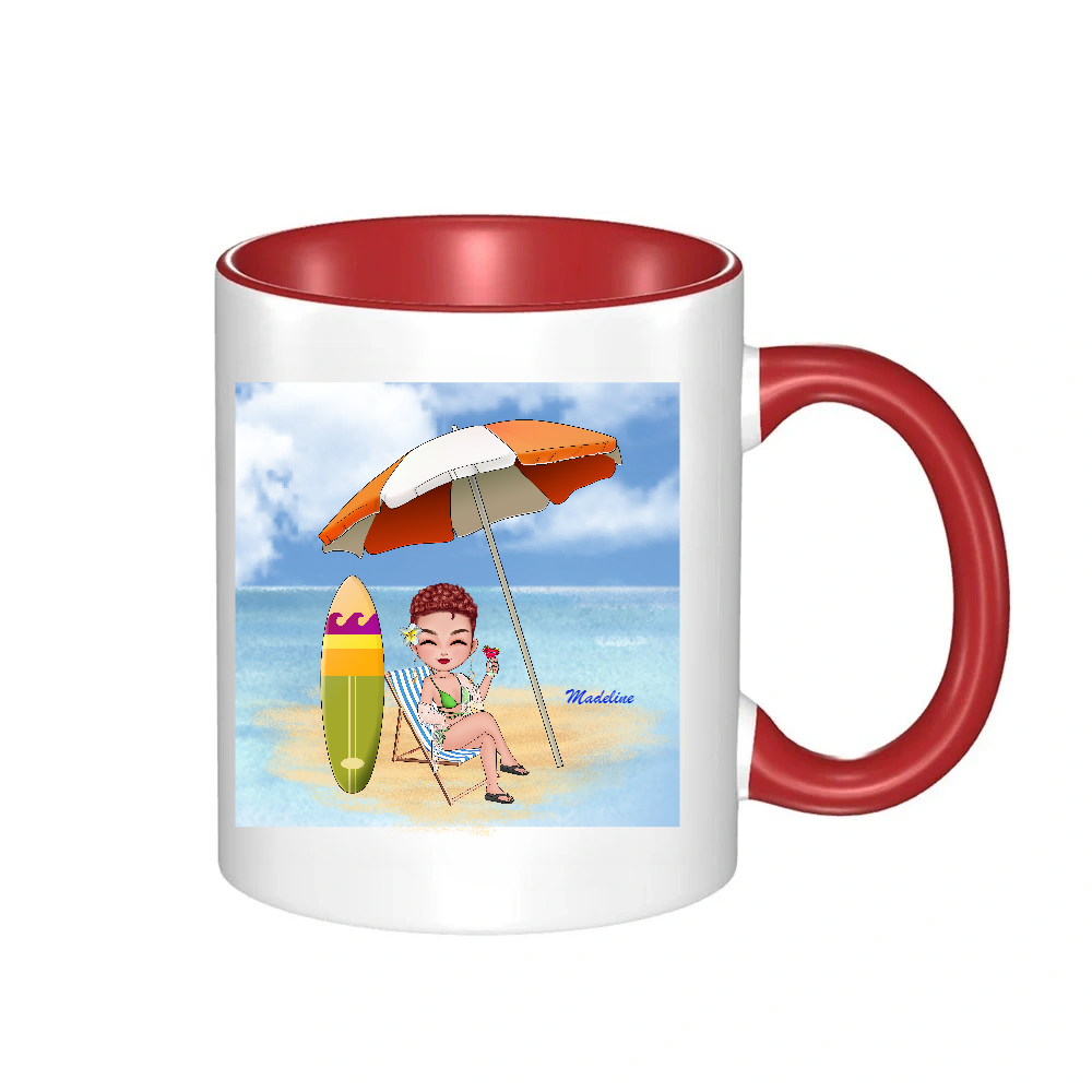 Personalized Cartoon Beach Girl Coffee Cup Ceramic Mug Birthday Gift for Her