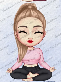 Printable Digital File Personalized Cute Cartoon Character Yoga Sport Girl Birth Flower with Name Digital PNG Download