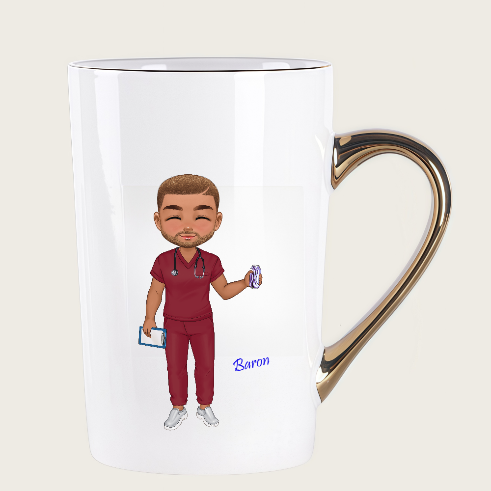 Personalized Cartoon Medical Character Coffee Cup Ceramic Mug Birthday Gratitude Gift for Nurse Doctor Medical Staff