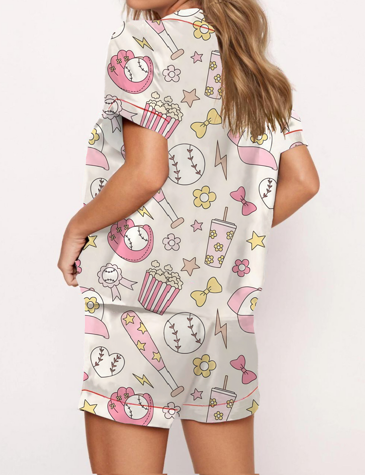 Retro Girly Baseball Satin Pajama Short Set