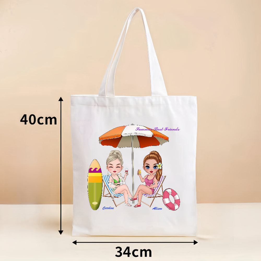Personalized Best Friends Girlfriends Girls Summer Beach Canvas Bag