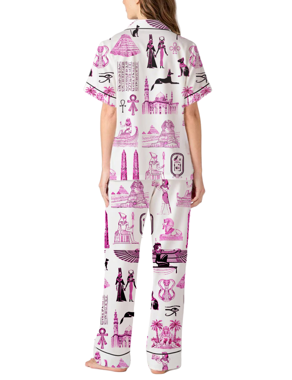 Egypt Travel Toile Silky Satin Pajama Pants Set For Women