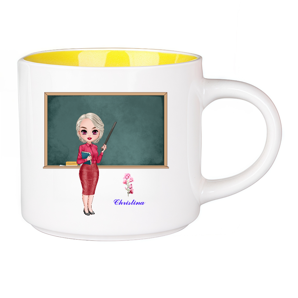 Personalized Teacher Coffee Cup Cartoon Ceramic Mug with Birth Flower and Name Back to School Appreciation Gift for Teacher