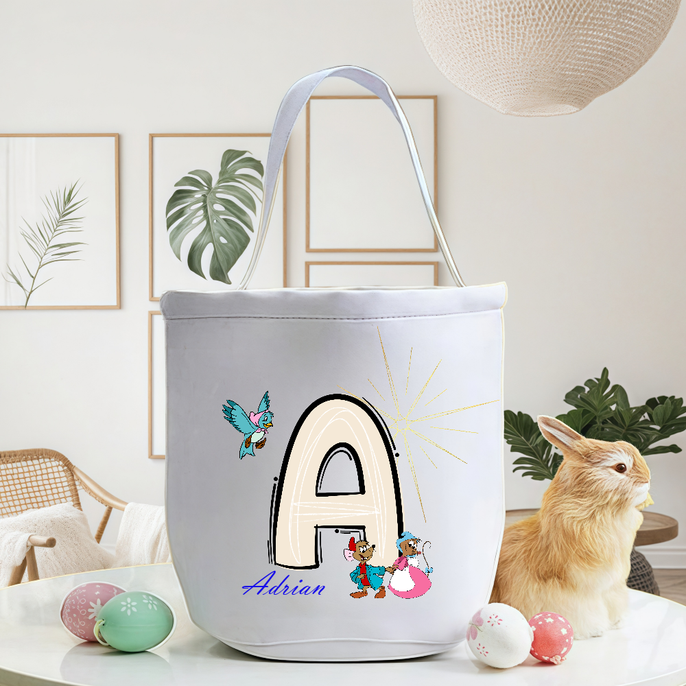 Personalized Cute Cartoon Cinderella Bucket Bag With Initial And Name Easter Egg Hunt Basket Birthday Party Favors Gift For Kids