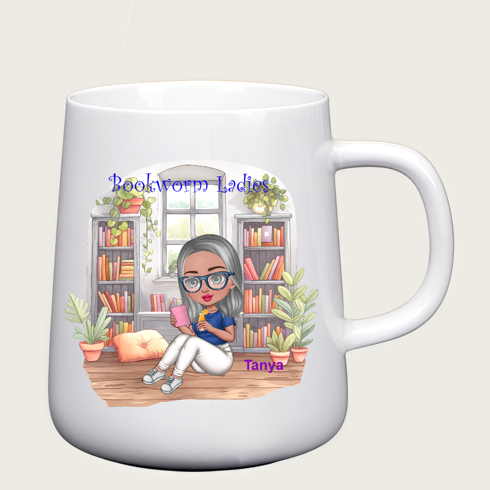 Personalized Bookworm Ladies Milk Cup Cartoon Ceramic Mug With Name Birthday Gift for Family Friend Bookworms Book Lovers