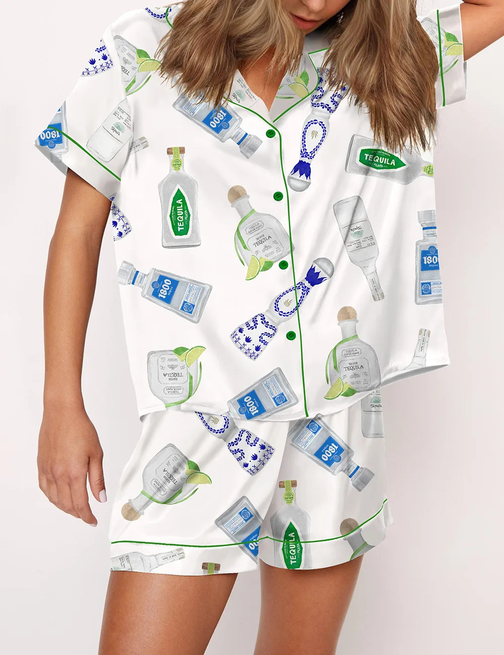 Tequila Bottle Satin Pajama Set For Women	