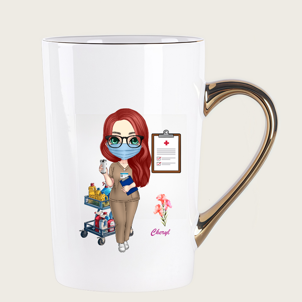 Personalized Doctor Coffee Cup Cartoon Ceramic Mug with Birth Flower and Name