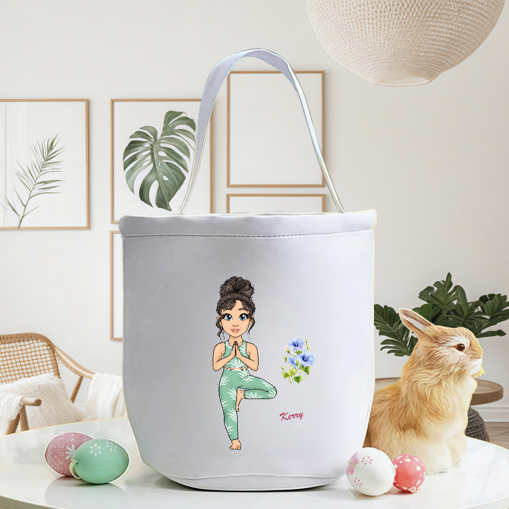 Personalized Cartoon Character Yoga Girl Candy Storage Bucket Bag with Name And Birth Flower