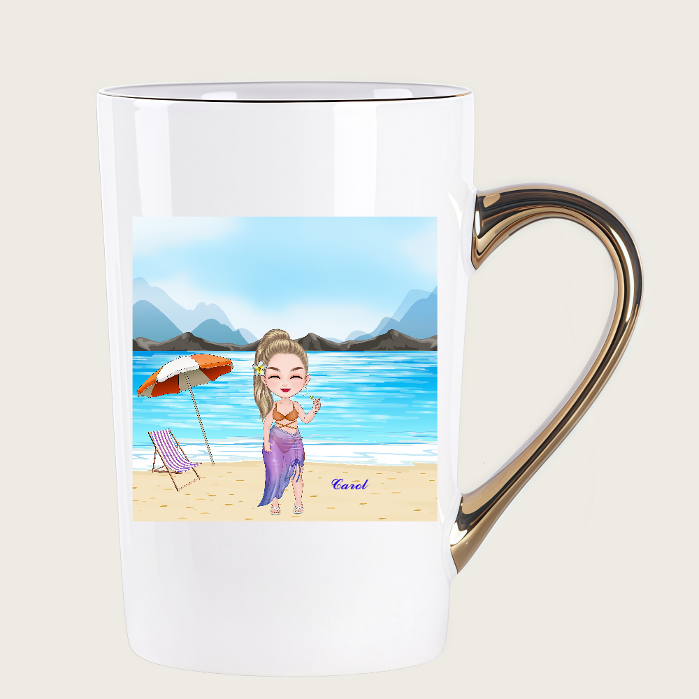 Personalized Cartoon Beach Girl Coffee Cup Ceramic Mug Birthday Gift for Her