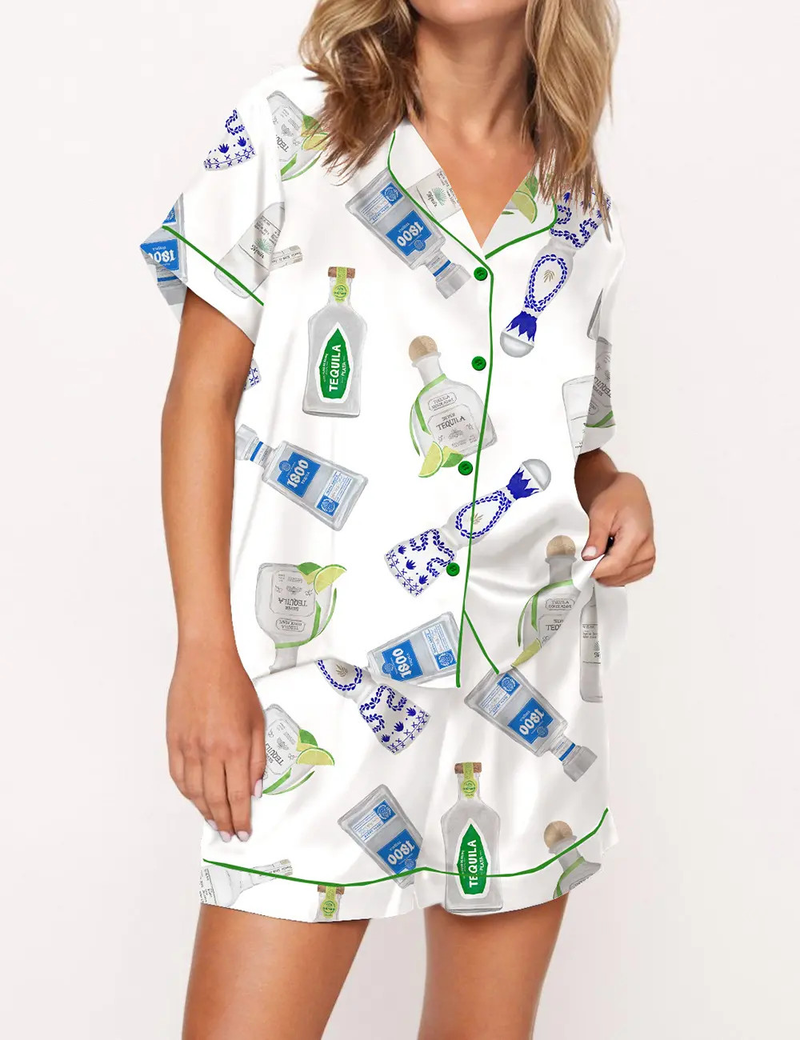 Tequila Bottle Satin Pajama Set For Women	
