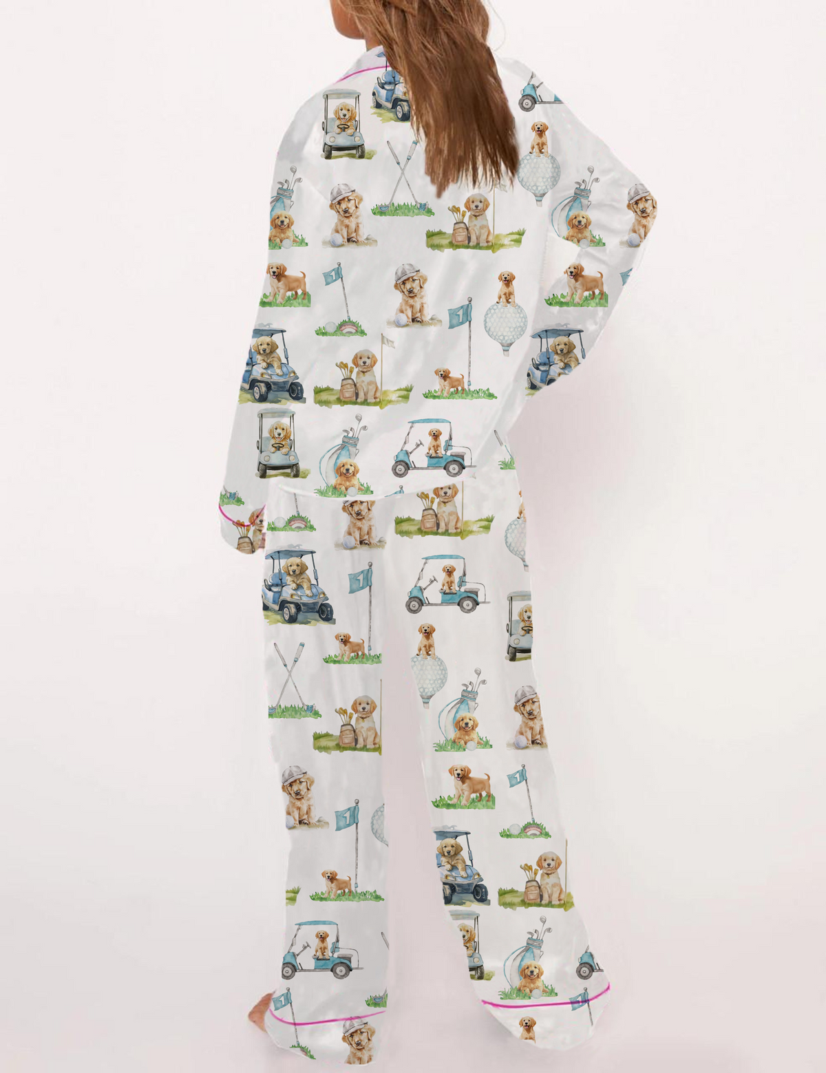 Gold Retriever Golf Silky Satin Pajama Set For Women
