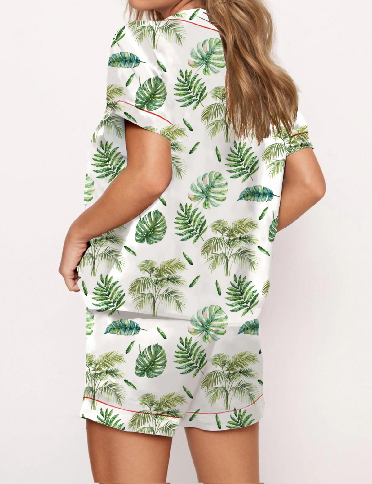 Palm Tree Satin Pajama Short Set