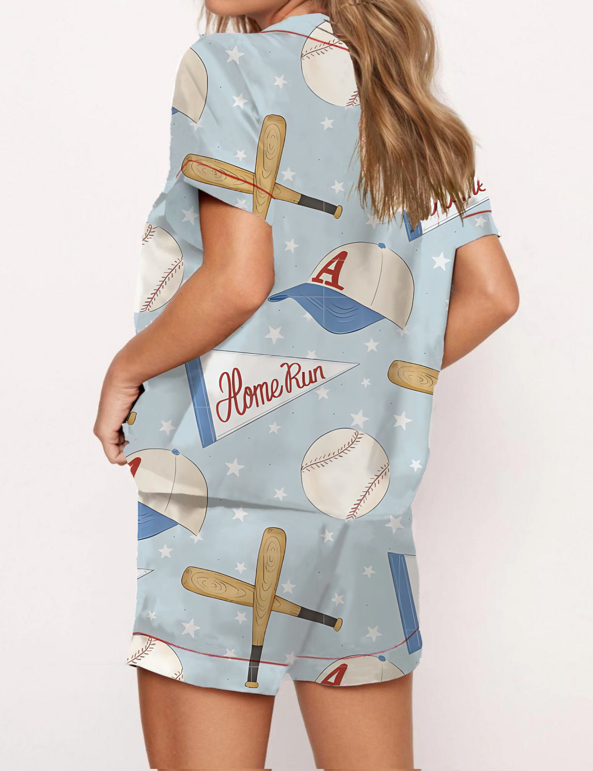 Blue Baseball vintage Satin Pajama Short Set
