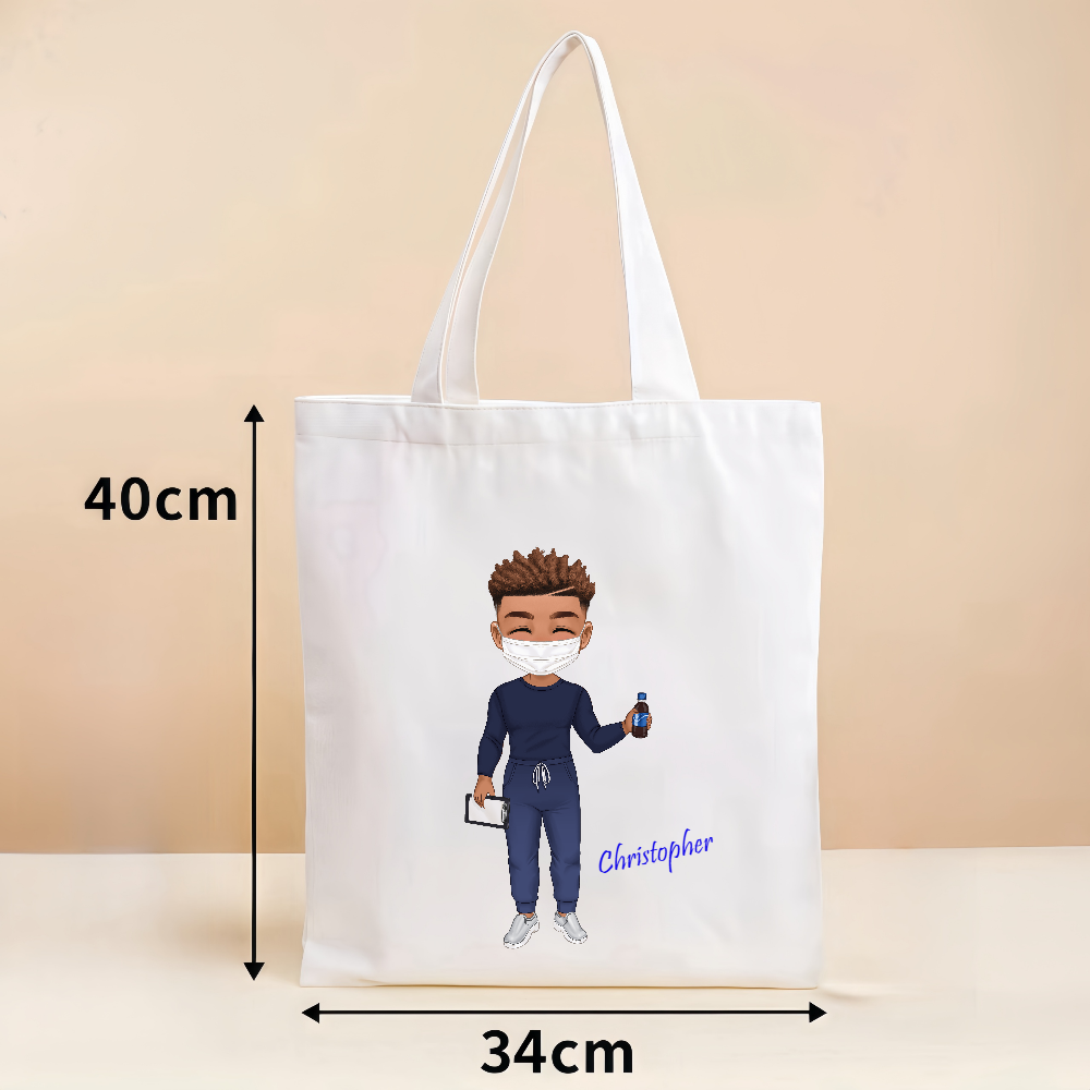 Personalized Cartoon Medical Character Canvas Bag With Name Birthday Gratitude Gift for Nurse Doctor Medical Staff