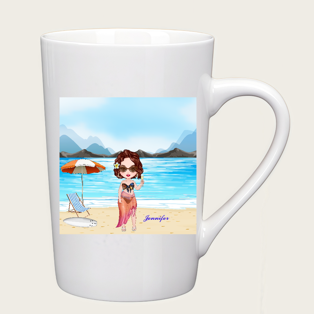 Personalized Cartoon Beach Girl Coffee Cup Ceramic Mug Birthday Gift for Her