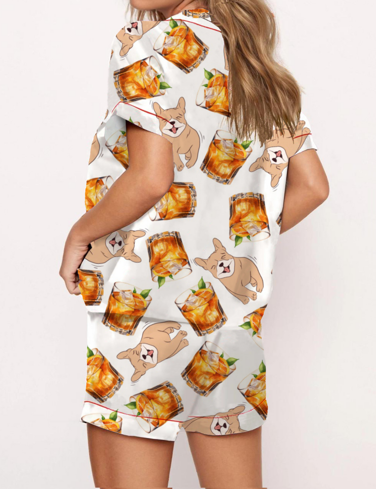 Martini And French Dog Satin Pajama Short Set