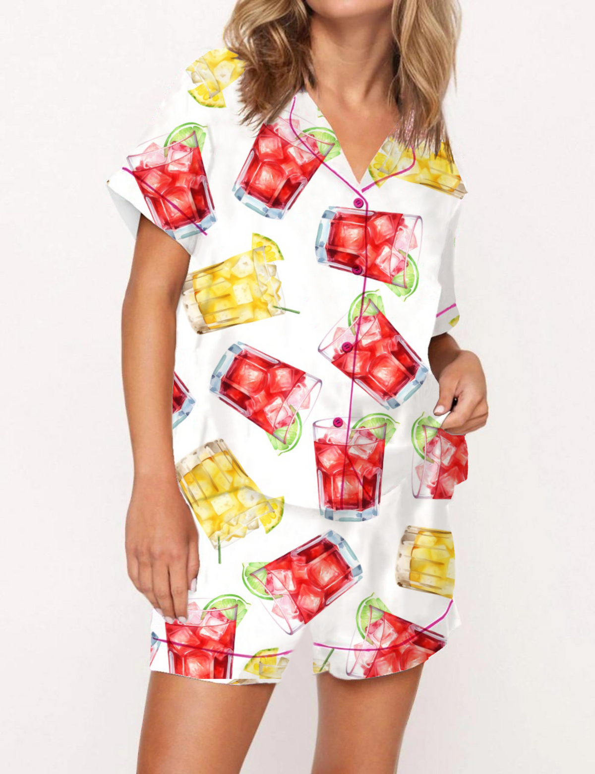 Winey Satin Pajama Short Set