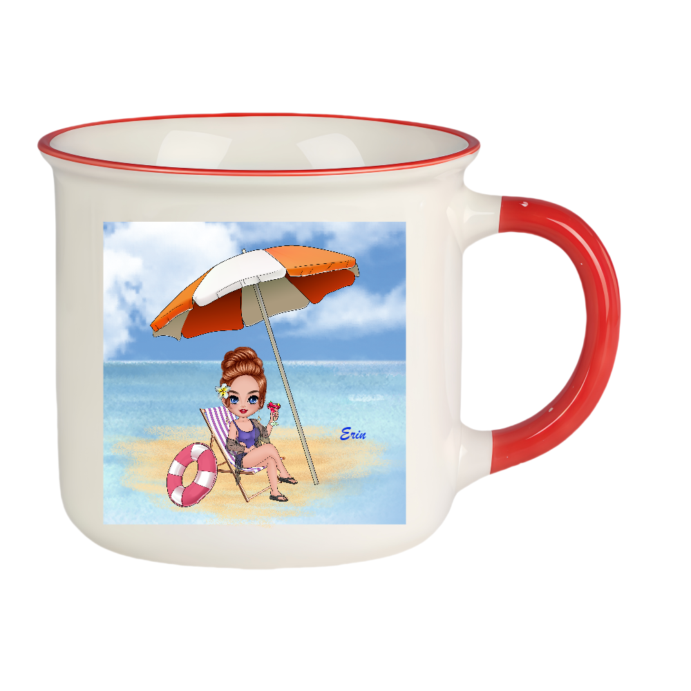 Personalized Cartoon Beach Girl Coffee Cup Ceramic Mug Birthday Gift for Her