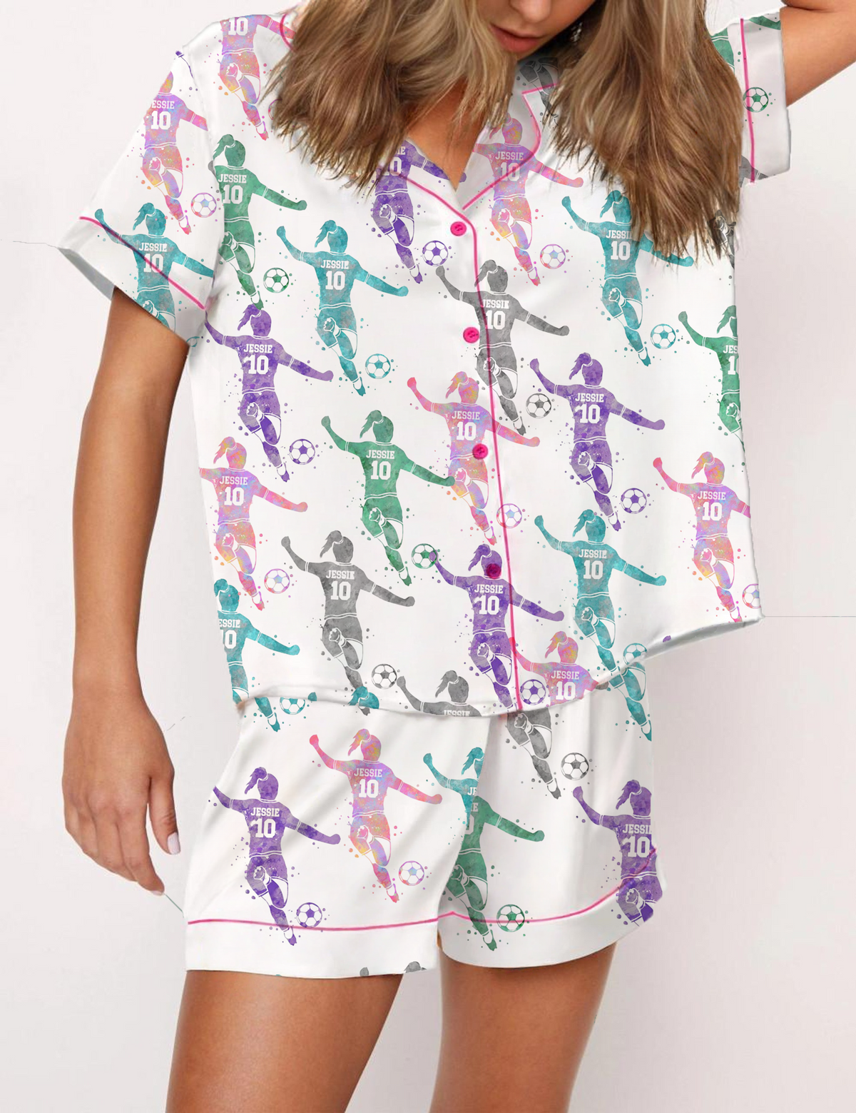 Women¡®s Football Silky Satin Pajama Short Set For Women