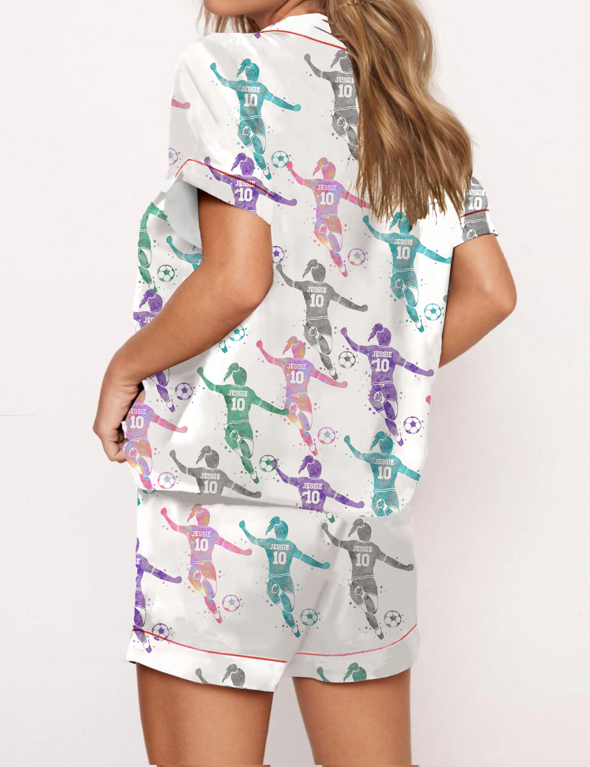 Women¡®s Football Silky Satin Pajama Short Set For Women