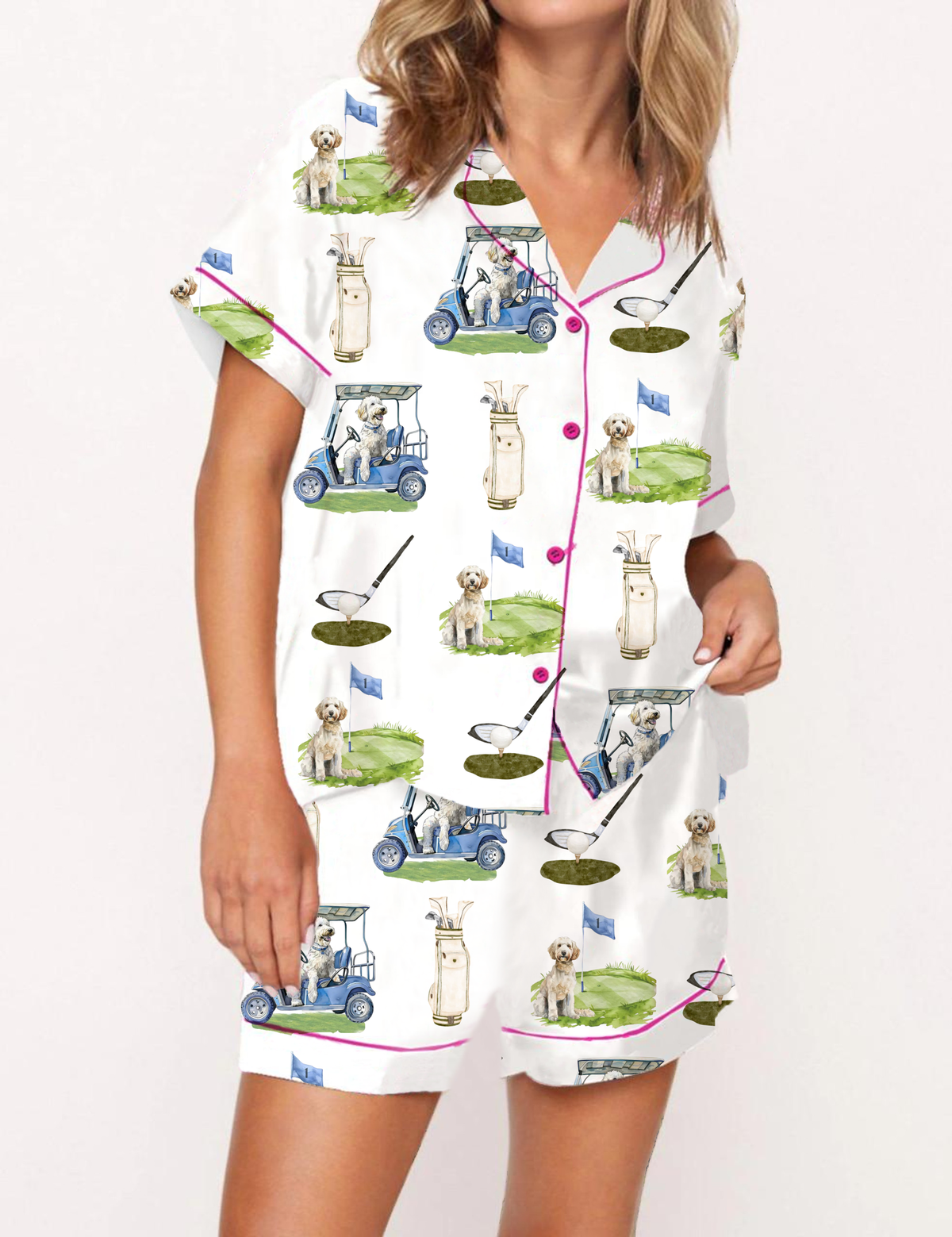 Golden Retriever Golf Silky Satin Pajama Set For Women