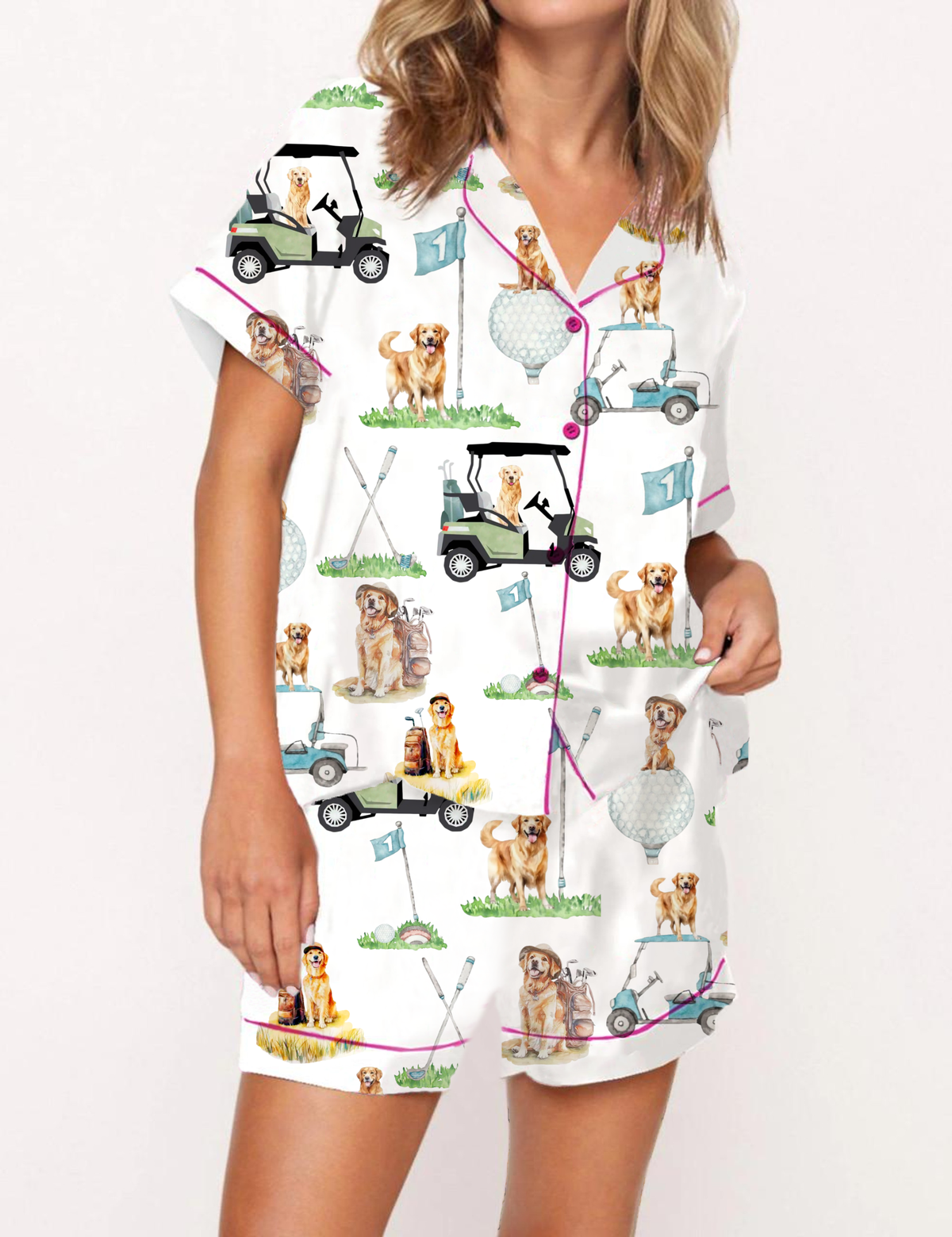Golden Retriever Golf Silky Satin Pajama Set For Women