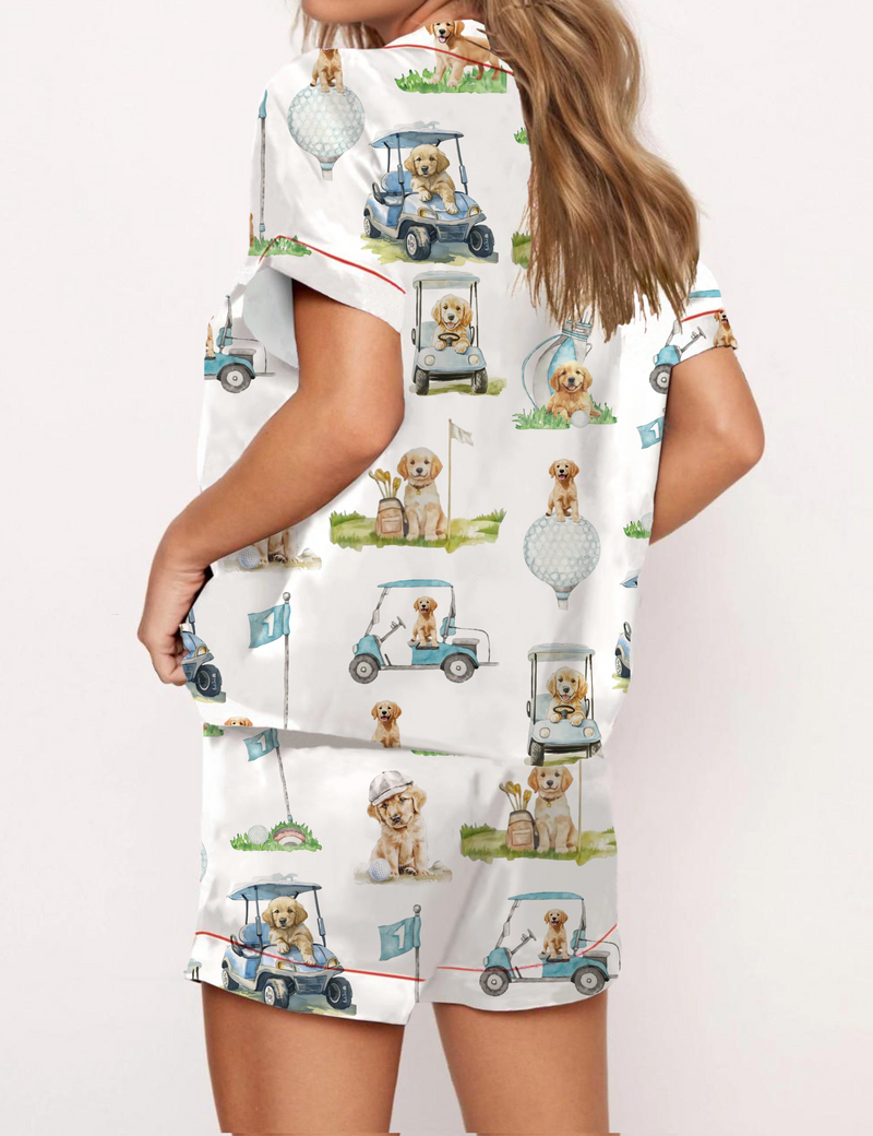 Gold Retriever Golf Silky Satin Pajama Set For Women